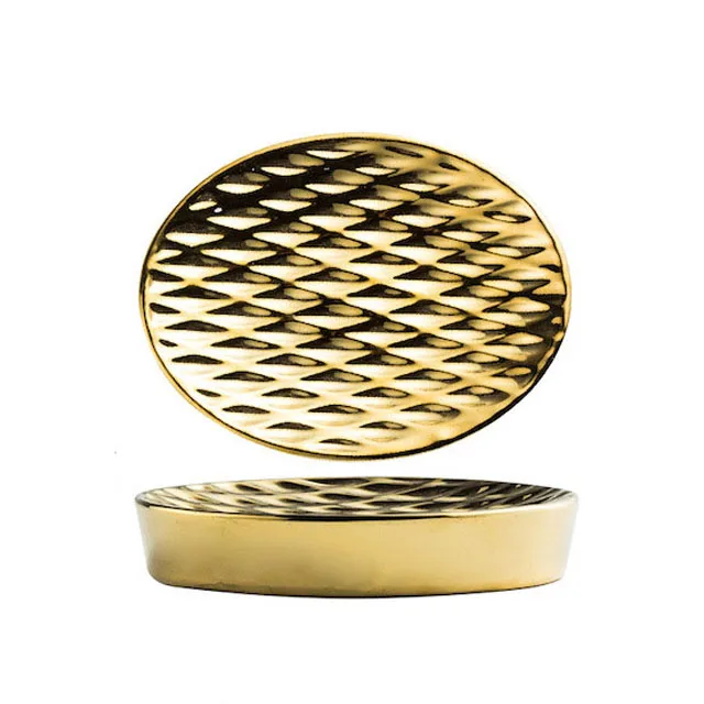Bathroom Ceramic Bar Soap Tray Shower Soap Holder for Vanity Countertop Sink Soap Dish Gold
