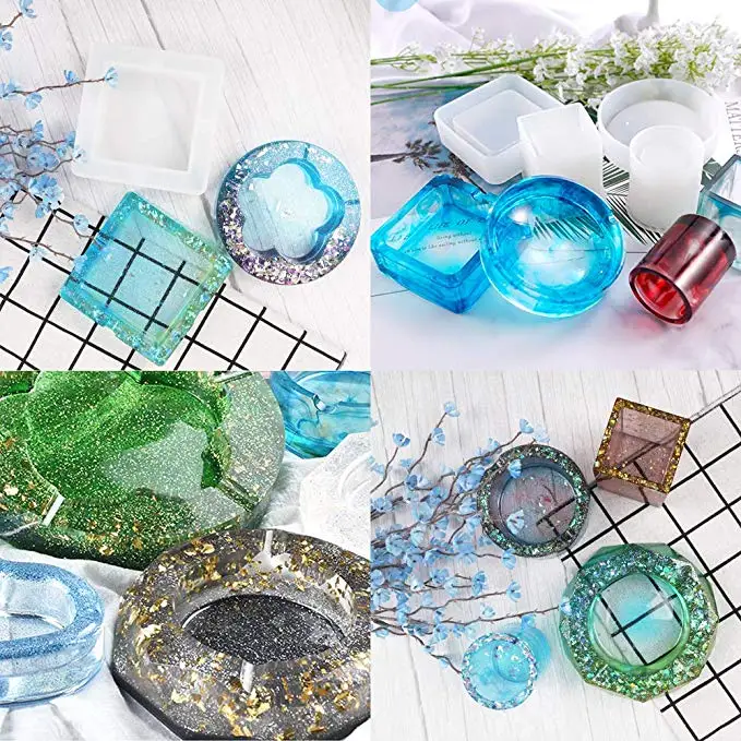 Ashtray Mold, 8pcs Resin Silicone Molds for DIY Cup Coaster Ashtray Pen Pendant Soap Candle Soap Holder Craft, Home Decoration