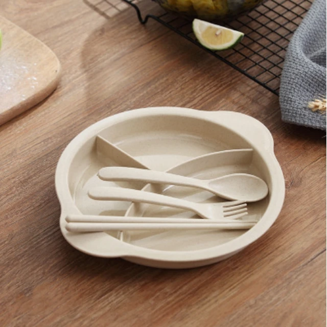 Food Grade Green Healthy Wheat Straw Plate With Divided Parts Dinnerware Eco Friendly Material Wheat Straw Plates