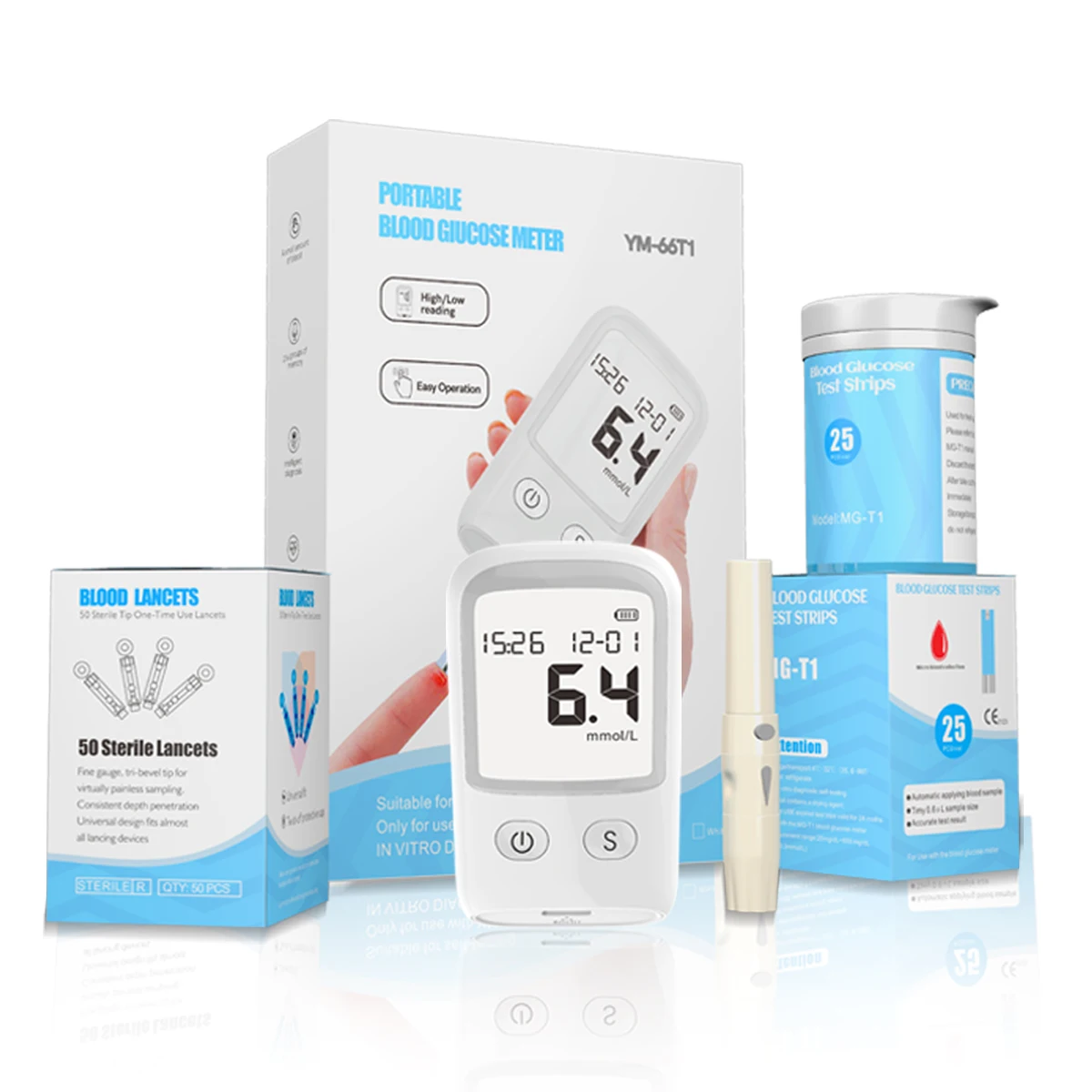 BRAV One Touch Diabetic Test Machine High Accuracy Blood Sugar Meter Active 25 Test Strips Diabetic Test Strips