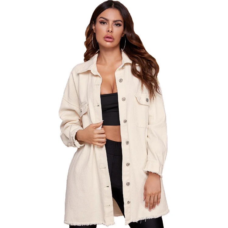 White High Quality Denim Jacket Ladies Oversized Women Long Sleeve shirt Denim Jacket For Women Stylish