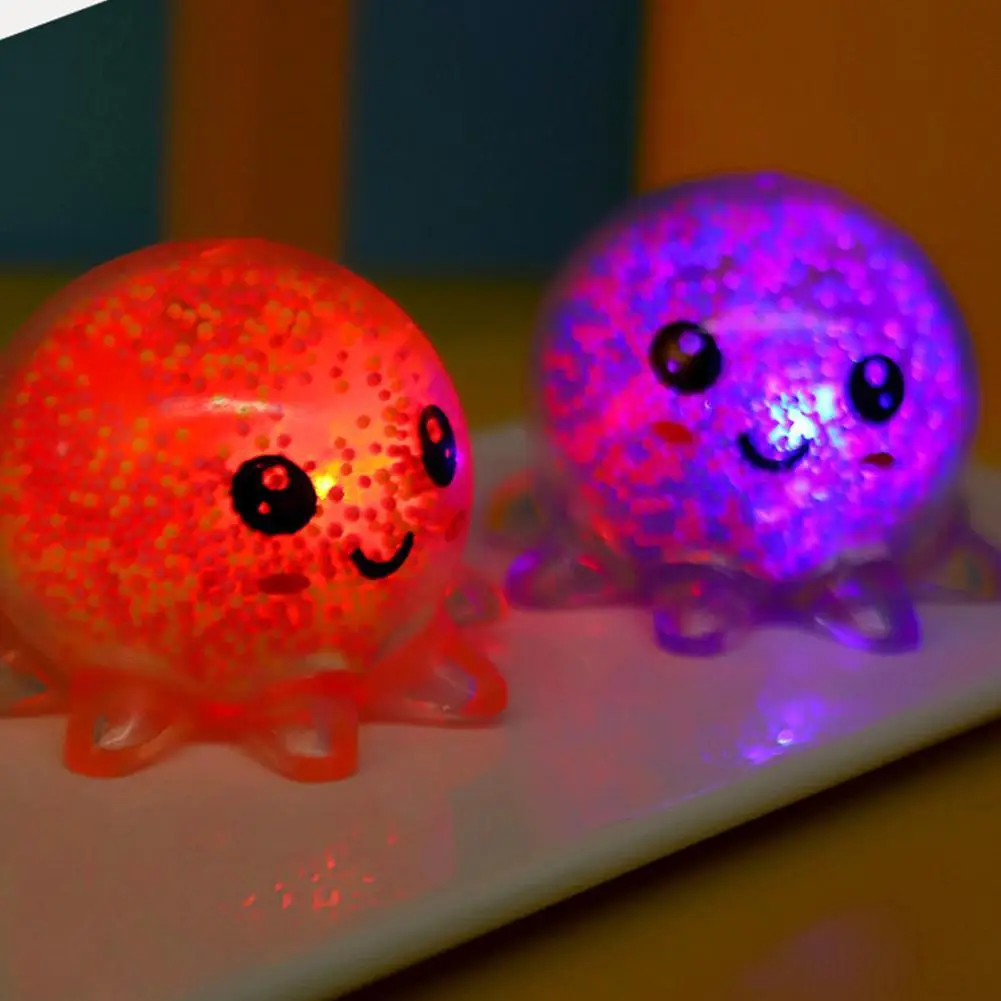 Promotional Beads Filled Light-up Small Octopus Stress Release Toy Emotion Relief Squishy Ball For Kids Fun Squeeze