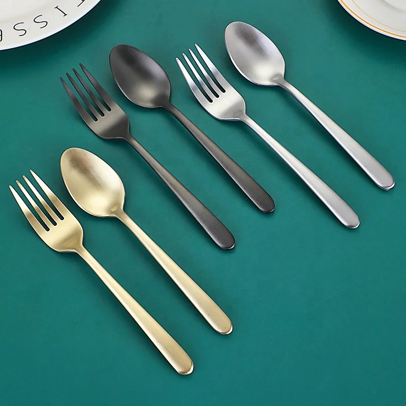 Wedding golden cutlery matte polish stainless steel silverware black cutlery gold flatware set