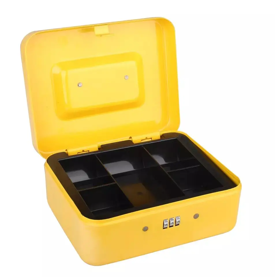 Medium Cash Box with Combination Lock Safe Metal Money Box with Money Tray for Security Lock Box