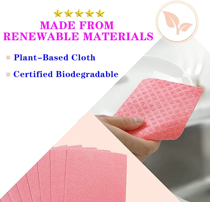 Eco Compostable Natural Cleaning Cloth Biodegradable Custom Printed Swedish Dish Cloth Cellulose Sponge Cotton Dish Cloths