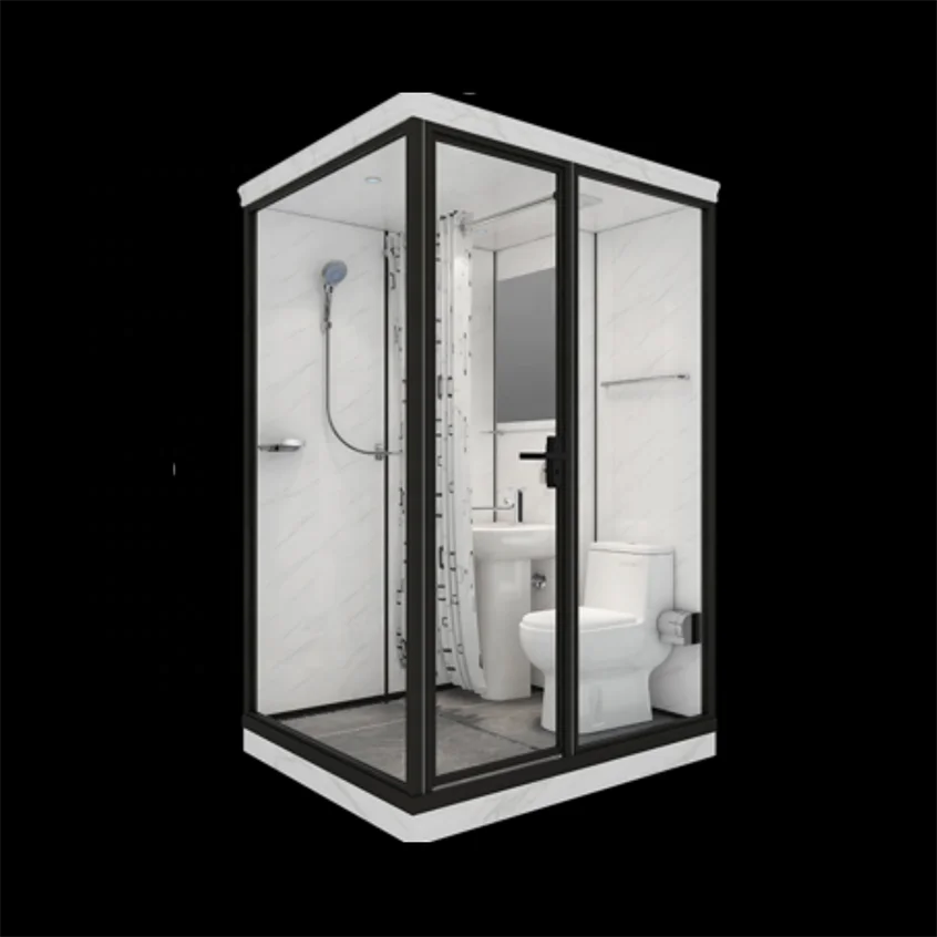 Wholesale prefab shower room all in one prefab bathroom unit with black frame shower door