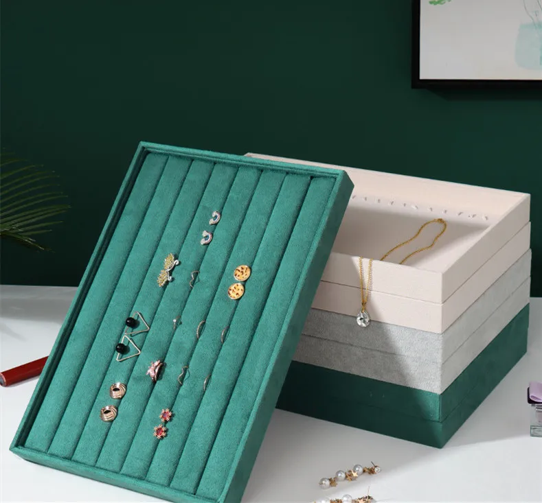 High-capacity jewelry organizer service trays ring collected jewelry display tray velvet Ring bracelet trays