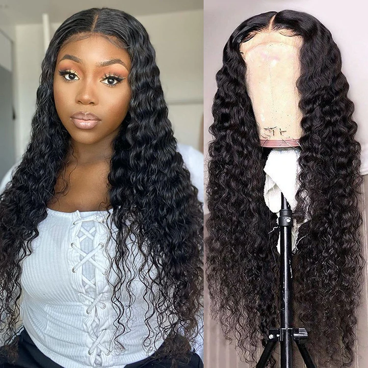  No Shedding Tangle Deep Wave Hd Transparent Lace Front Wig Virgin Human Hair For Black