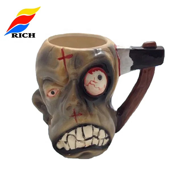Scary 3d Face Skulled Shape Cheap Custom Creative Ceramic Zombie Tiki Mug