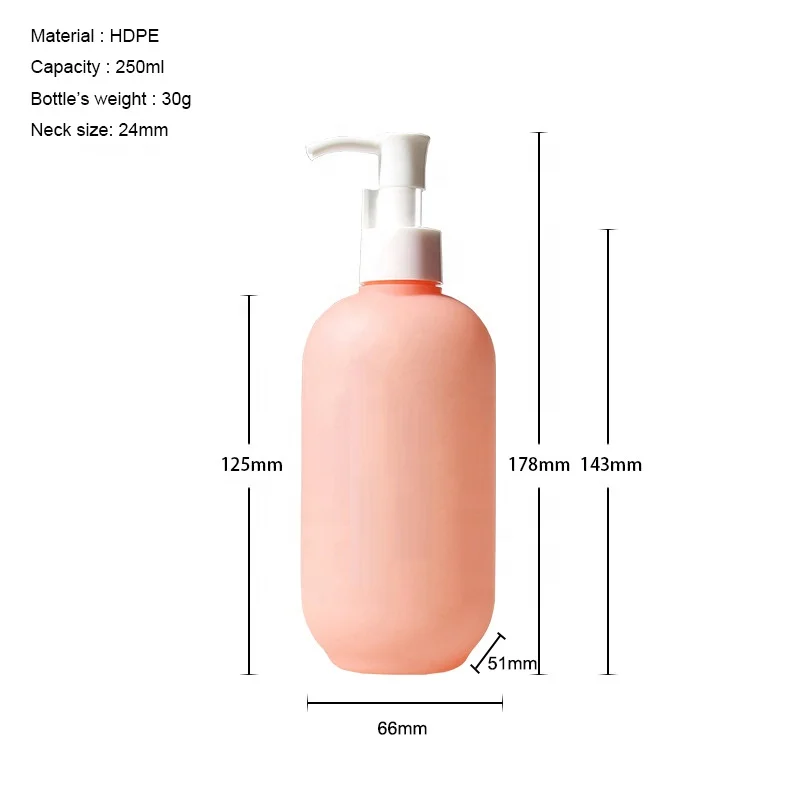 250ml 8.5oz Pink Matte Soft Touch HDPE Whiten Cream Body Lotion Round Shoulder Bottle With Pump