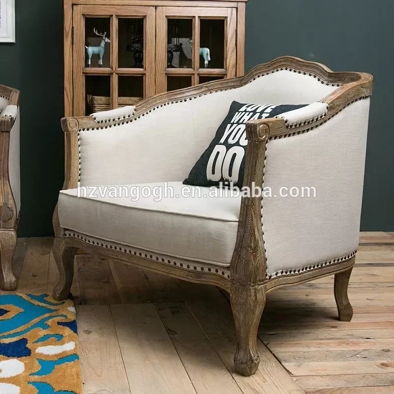 Most popular living room furniture solid wood frame  linen fabric sofa one seate couch sofas