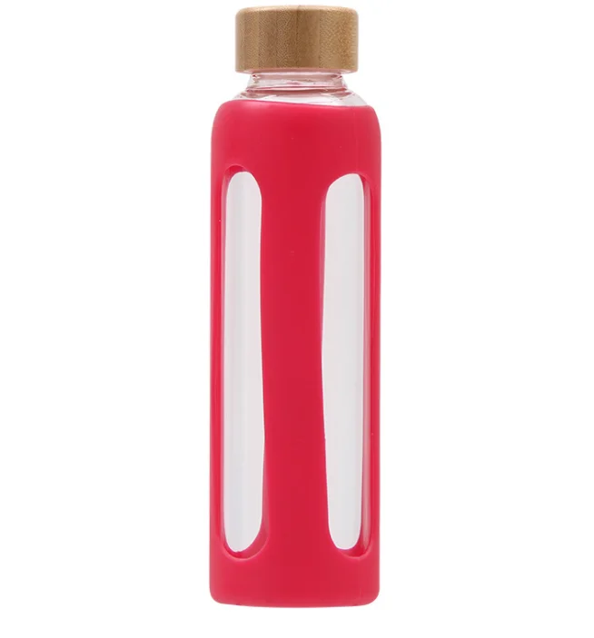 
Borosilicate Glass Water Bottle sport water bottle tea cup with Leakproof silicone Sleeve with lid 