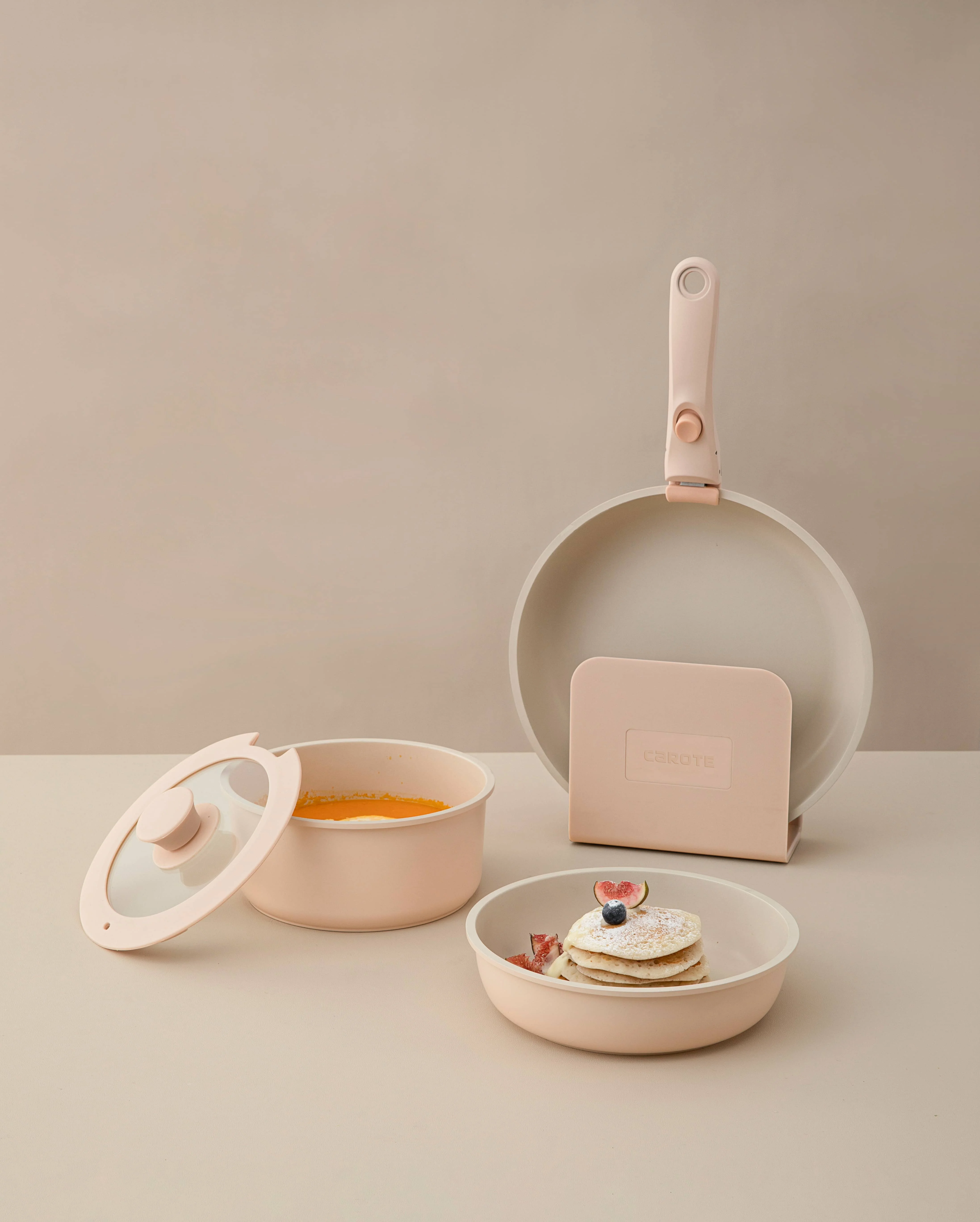 Space Saving Nonstick Coating cast aluminum 3 in 1 Detachable Handle Cooking Pots Carote cookware set