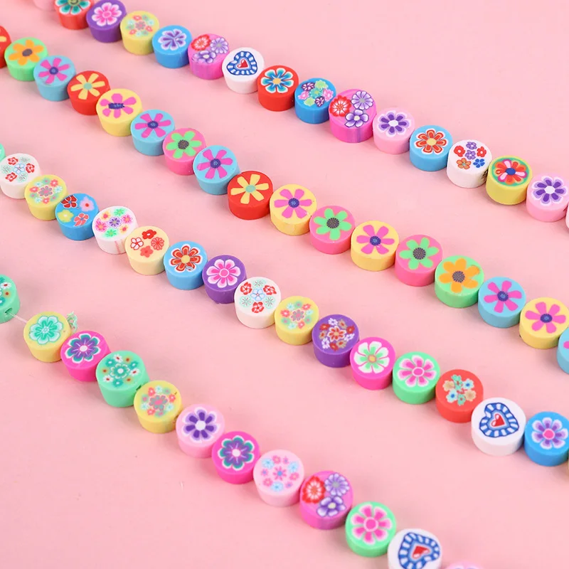 10mm Mixed Color Smiling Face Soft Pottery Slice Bracelet Beaded Materials Crafts Accessories Loose Beads Polymer Clay Flower