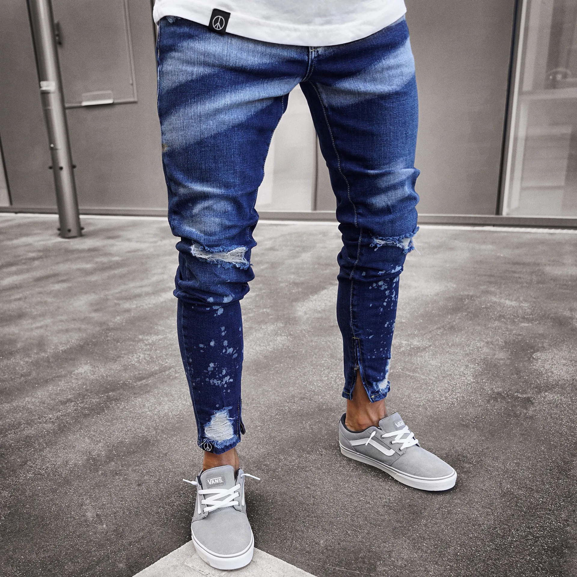 NEW Men Ripped Skinny Biker Jeans Slim Fit Pants Skinny Mens Denim Jeans