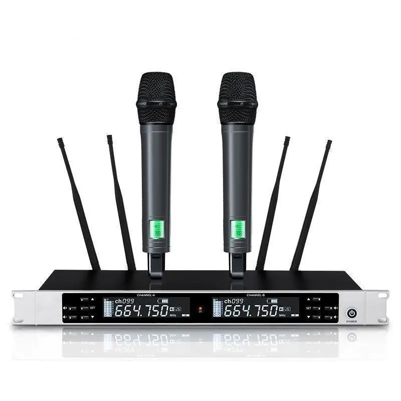 KT-900 4 Antenna 500M Long Distance Receiving 2 Channel True Diversity UHF Wireless Microphone KTV Church Handheld Microphone