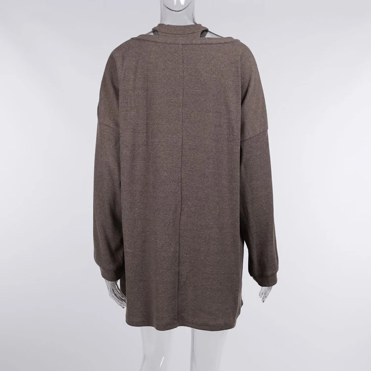 High Quality Gray Halter 2 piece Ribbed Fall Outfits Loose Brown Fleece Hoodies Long Sleeve Tops For Women 2023