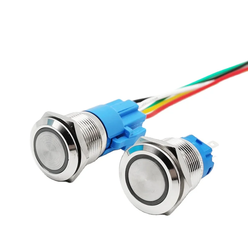 abei 19mm push button illuminated led light 12v 24v dc lamp switch metal waterproof push button switch momentary