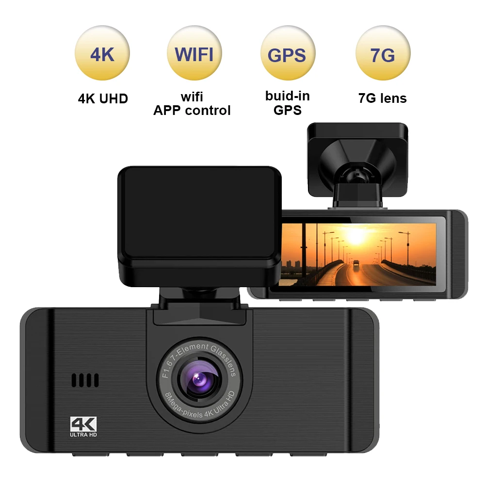 4K Ultra HD 7G объектив Sony Датчик G датчик GPS управление через приложение WiFi видеорегистратор с ночным видением Автомобильный Черный