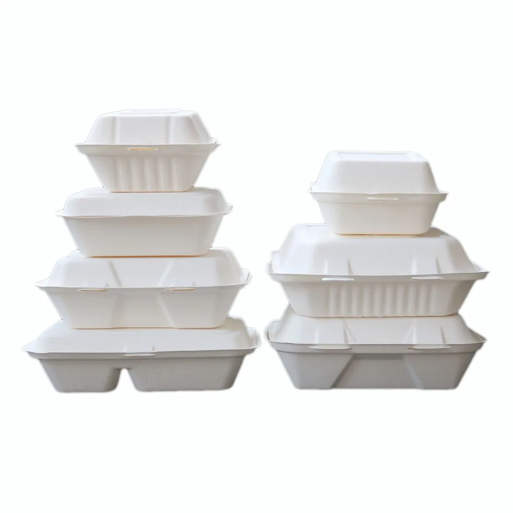 
biodegradable bagasse pulp molded fast food packaging 