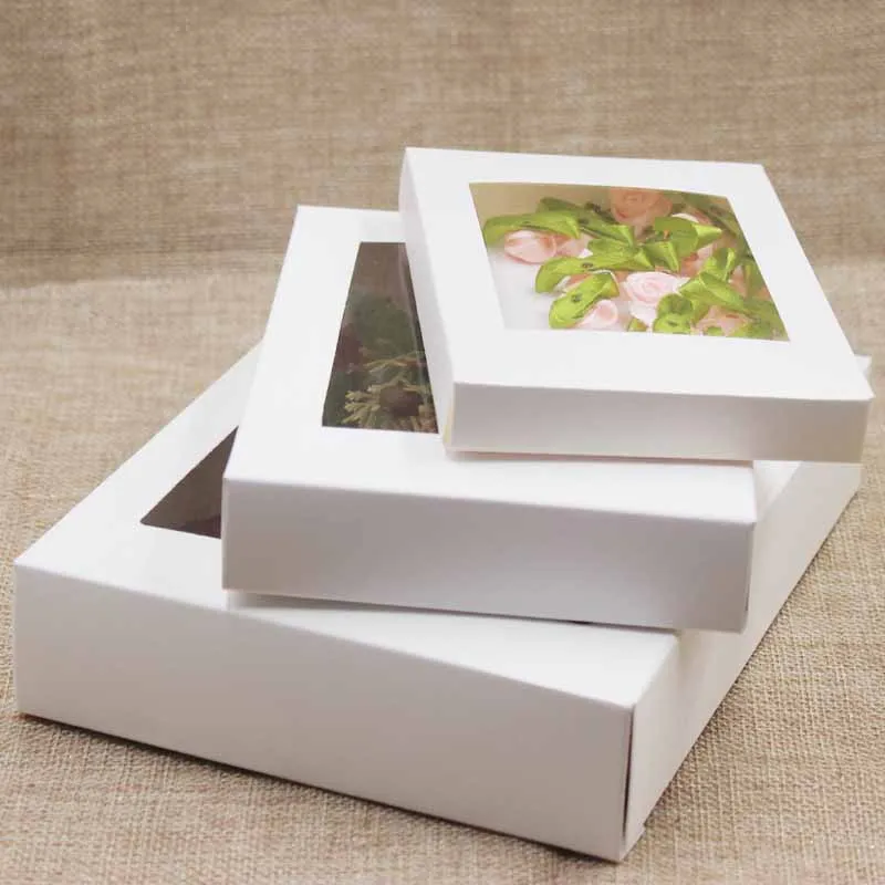 Custom Kraft Paper Box Rectangular Flower Candy Box with Clear PVC Window JS-C-PBX050 Guangzhou,cn 500 Pcs Packing Items
