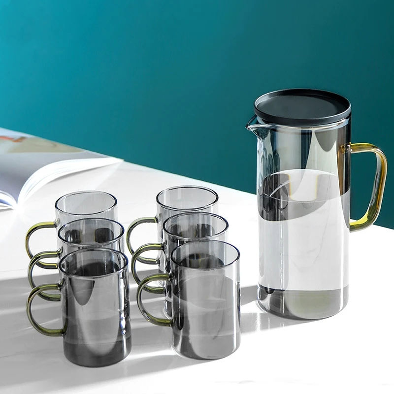 Larger Clear Drink Ware Supplies Cold Water Juice Tea Glass Pitcher Jugs Cups Sets with lid