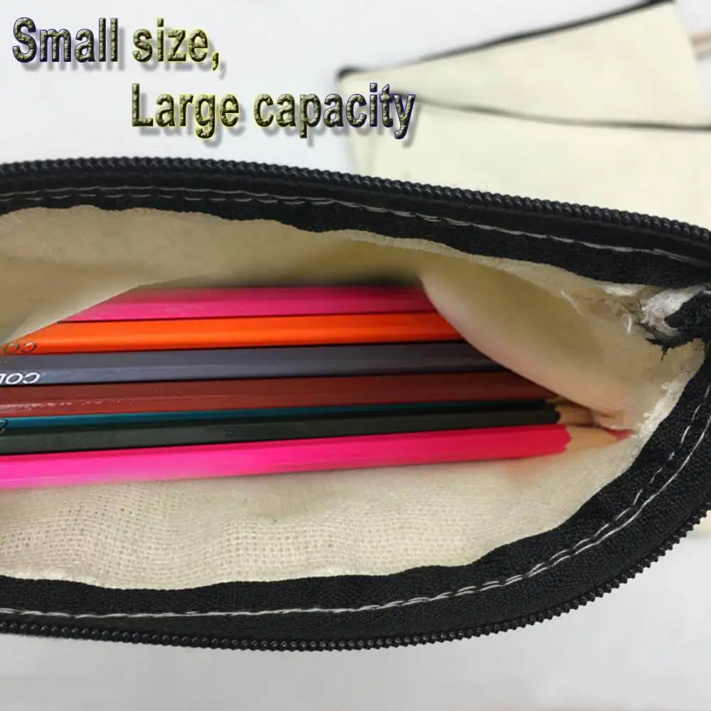 
Custom Personal Logo Promotional Zipper White Black Cotton Canvas Makeup Bag Private Label Multipurpose Pouch 