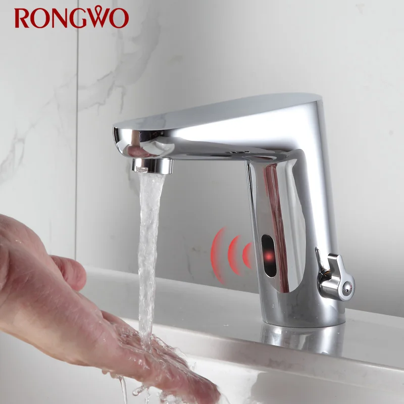 RONGWO Sensor Faucet Deck Mount Smart Touch Hand Free Inductive mixer Water Tap Bathroom Sink Faucet Automatic Infrared Tap