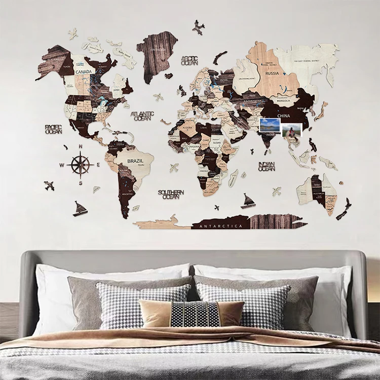 3D multicolored tourism map home deco national flag pushpin antique nordic wooden world map wall decoration art map puzzle