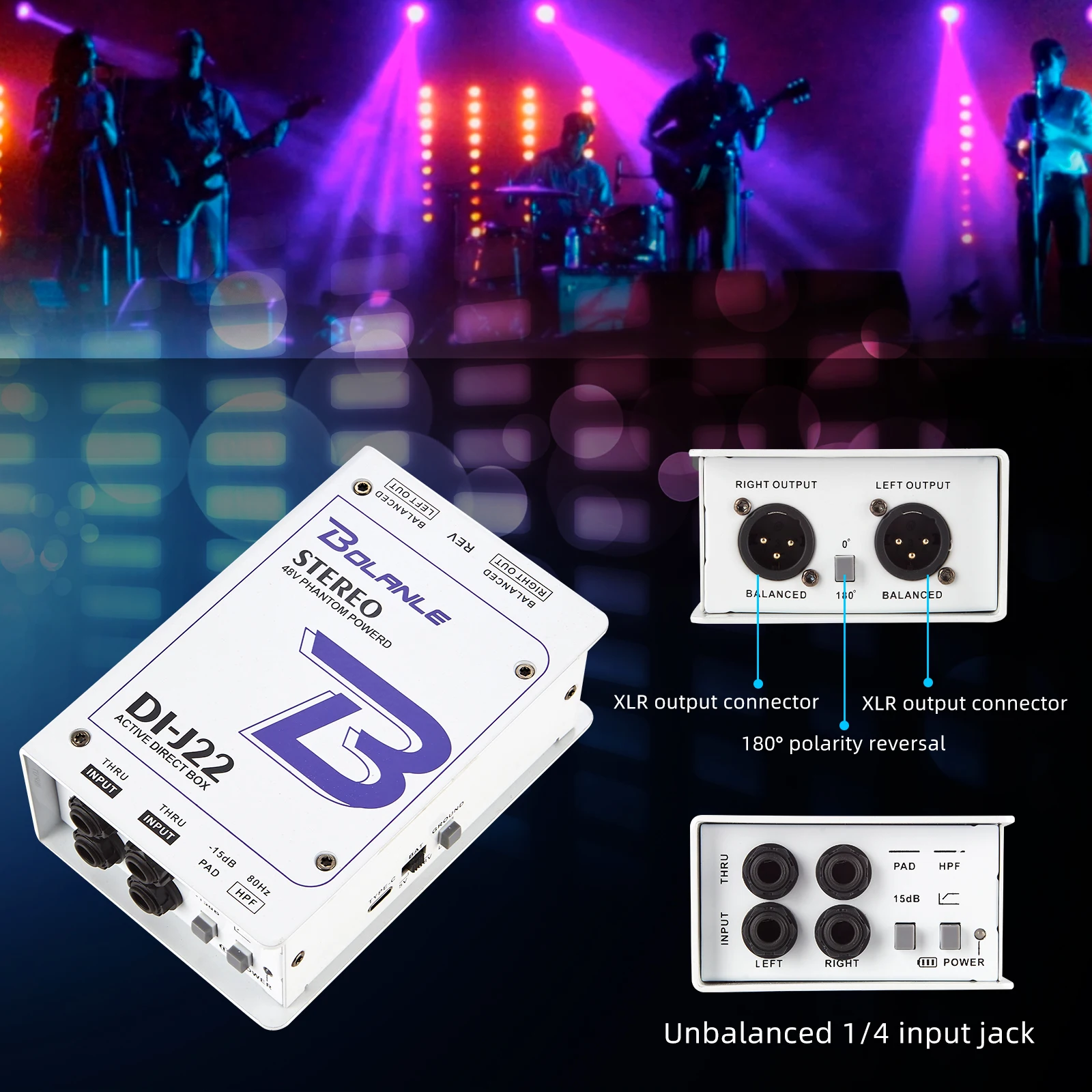Bolanle J22 Di Box 5V 9V 48V Multi Functional Professional 2 Channel  Phantom Power Active Passive Direct Box