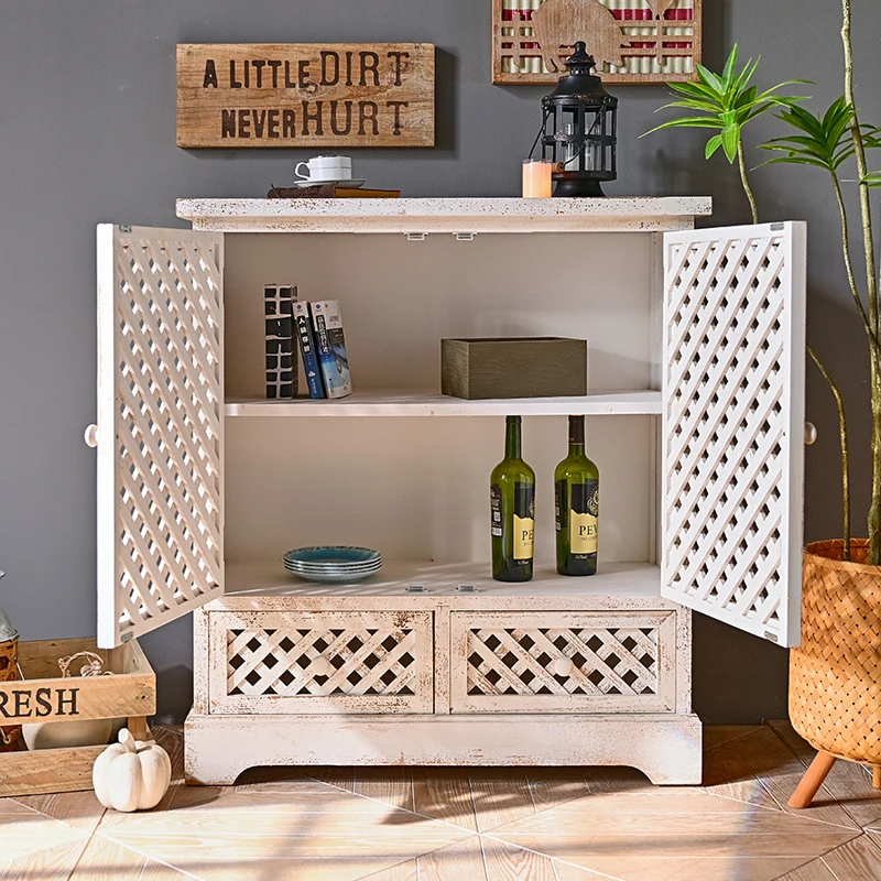 INNOVAHOME manufacturers supply bedroom living room rustic unique handmade white solid wood storage side cabinet