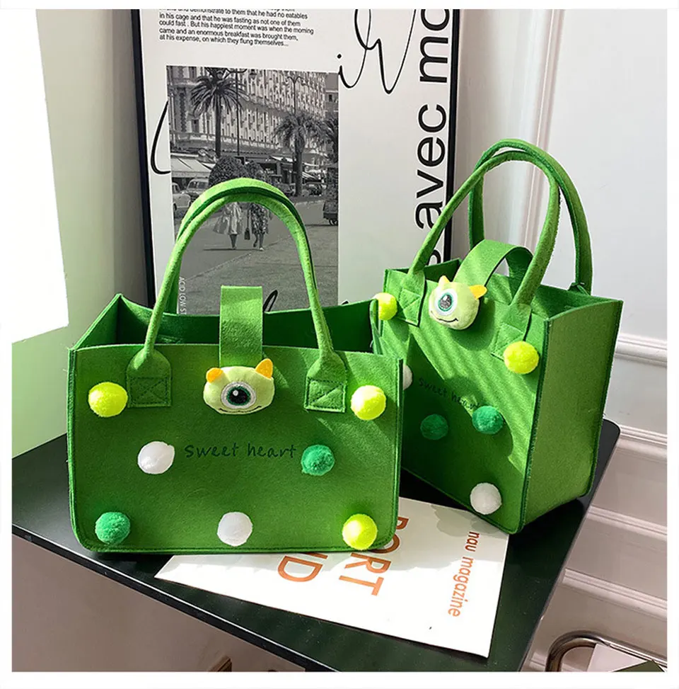 Cute Children Cartoon Felt Sculpture Tote Handbag Portable Bag Kids Cartoon Gift Bag Organizer Casual Shoulder Bags