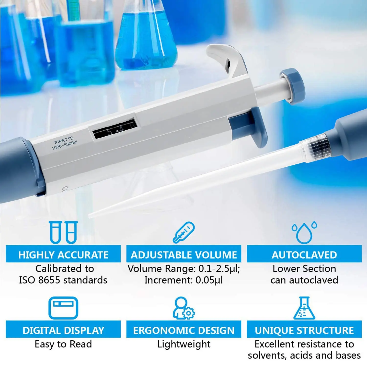 lab single channel micropipette fixed adjustable volume pipette device 5-5000ul micropipet pipettor lab