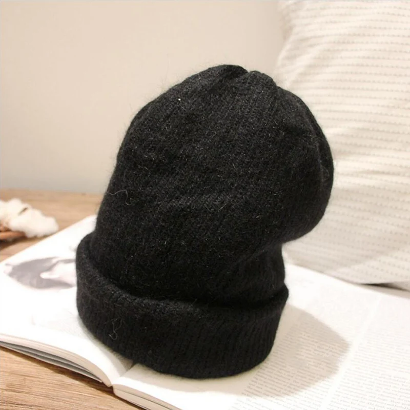 new Angora rabbit wool wool cap winter curly edge baotou knit cap