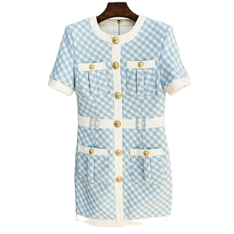 2021 new arrivals office lady dress plaid tweed fabric luxury women suit casual dresses