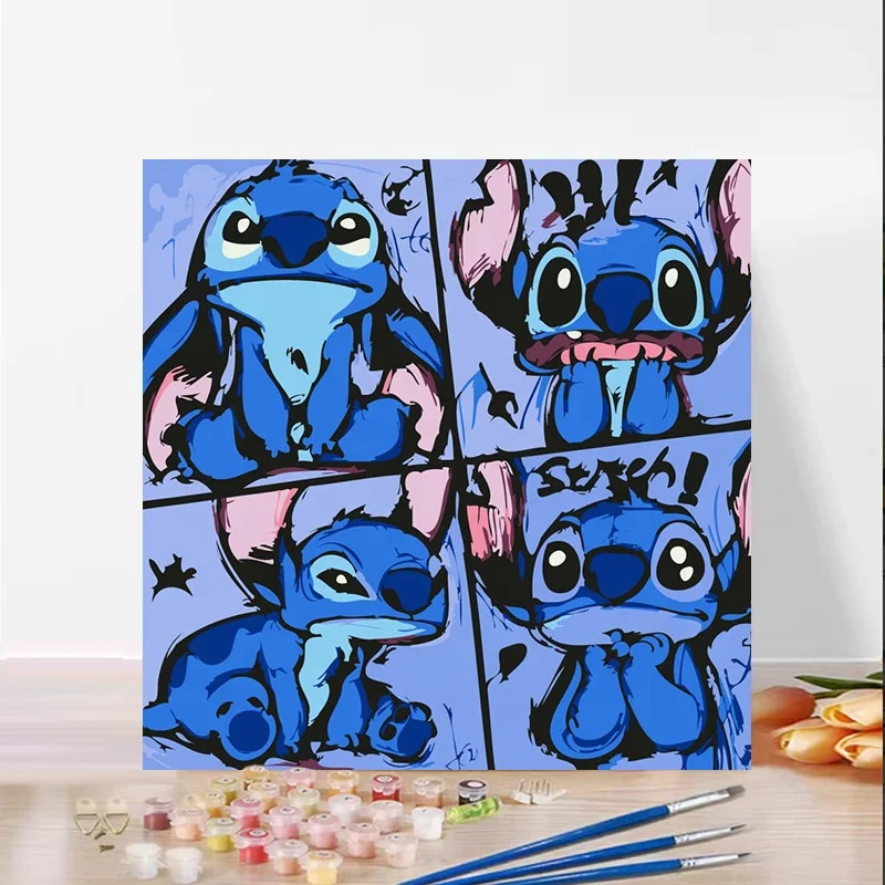 Wall Art Modern Paintings Oil Handmade Home Decor Living Room Paint Kits Picture Cartoon STITCH Painting By Number Wholesale