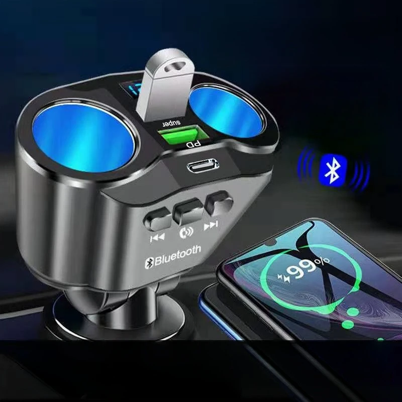 Double End Cigarette Lighter With 3 Jacks And Bluetooth Car Charger To Play Songs Bluetooth Speaker