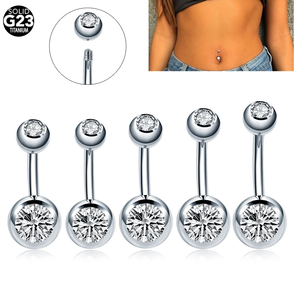 G23 14G Titanium Navel Rings Body Piercing Internal Threaded Double White Crystal Belly Button Ring Piercing Jewelry