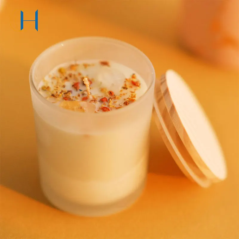 Прозрачный матовый пустой контейнер для ароматизированных свечей с широким горлом, стеклянная банка для свечей с деревянной крышкой