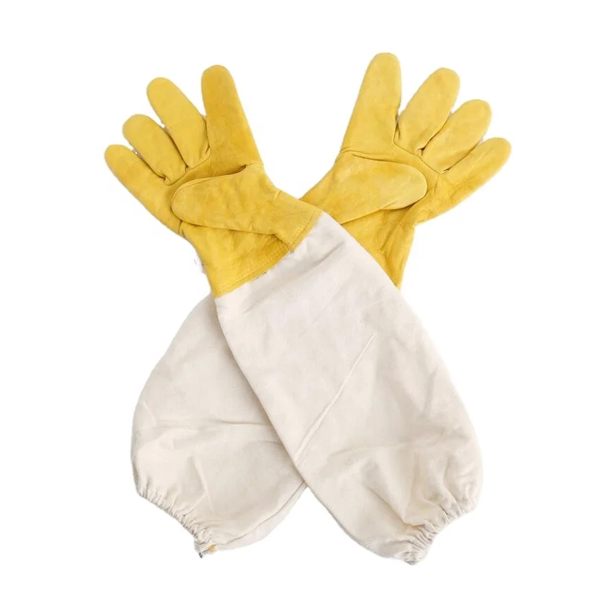 Premium Beekeeping Gloves with Fully Ventilated  Sleeve and Hand with Cow hide Skin Leather Palm