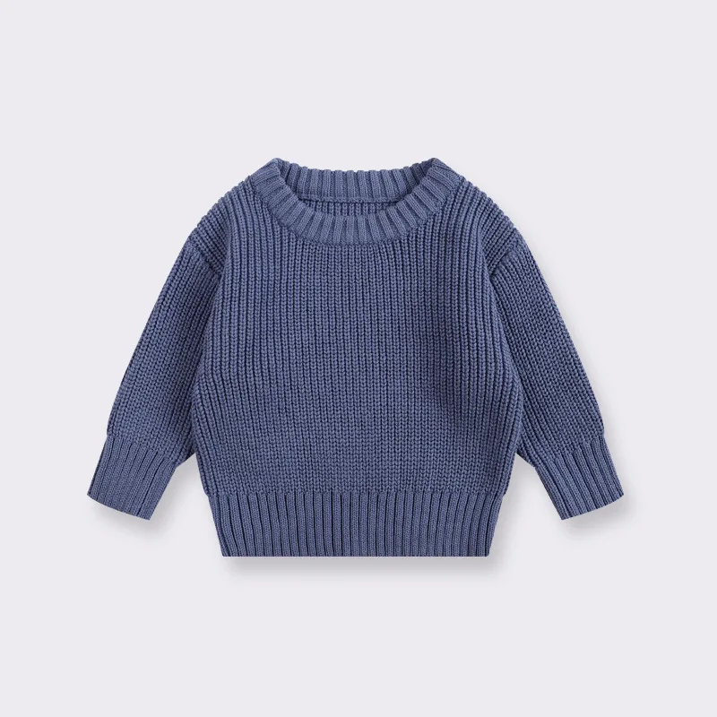 1Pcs Custom Logo RTS Autumn Infant Toddler Solid Color Boys Girls Clothes Long Sleeve Cotton Knit Sweater