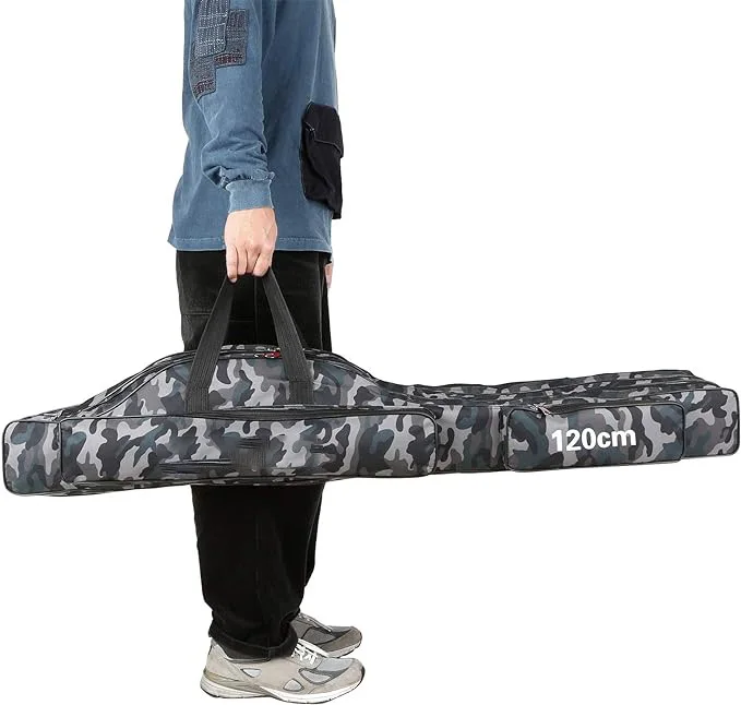 Fishing Rod Case 3 Layers Oxford Fishing Rod Bag Portable Folding Carrier Case Fishing Reel Tackle Storage Travel Bags