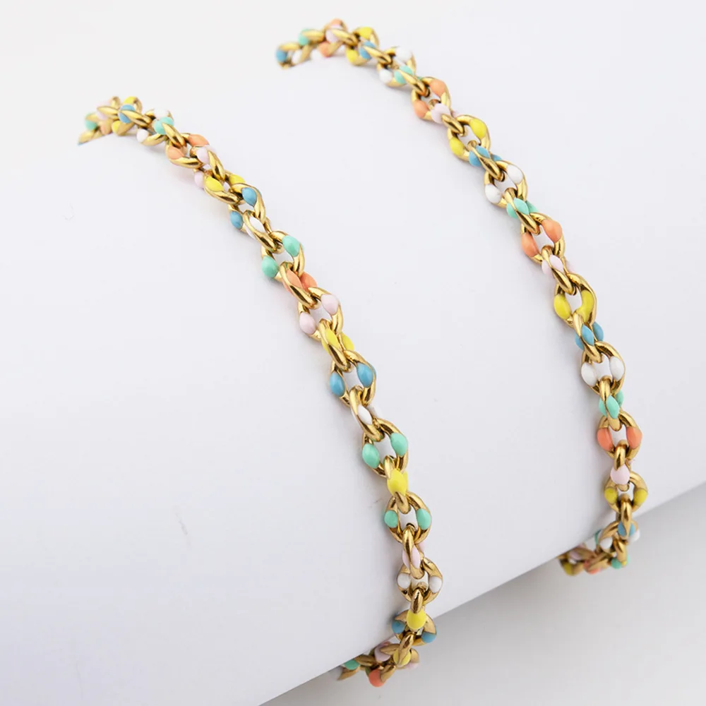 Bohemia Retro Stainless Steel Enamel Beaded Jewelry Sets Handmade Colorful Beads Chain Necklace and Bracelet