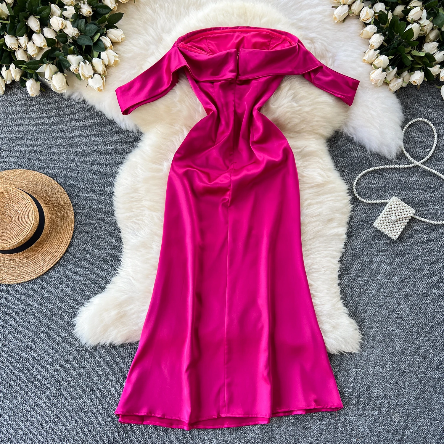 Sexy Turn-down Collar Tunic Slim Mermaid Dress For Women Silk Vestidos