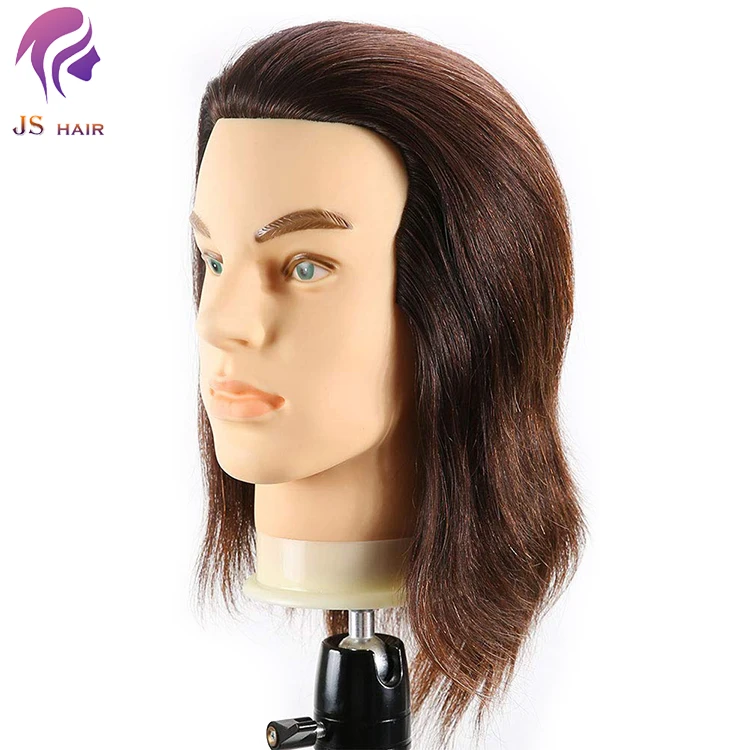 Human hair man training head, mannequin head with natural hair, real human hair dummy for sale