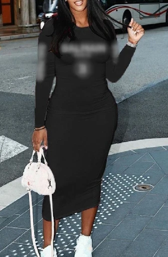 Wholesale designer clothing fall fashion black long sleeve dress winter casual midi dresses for women