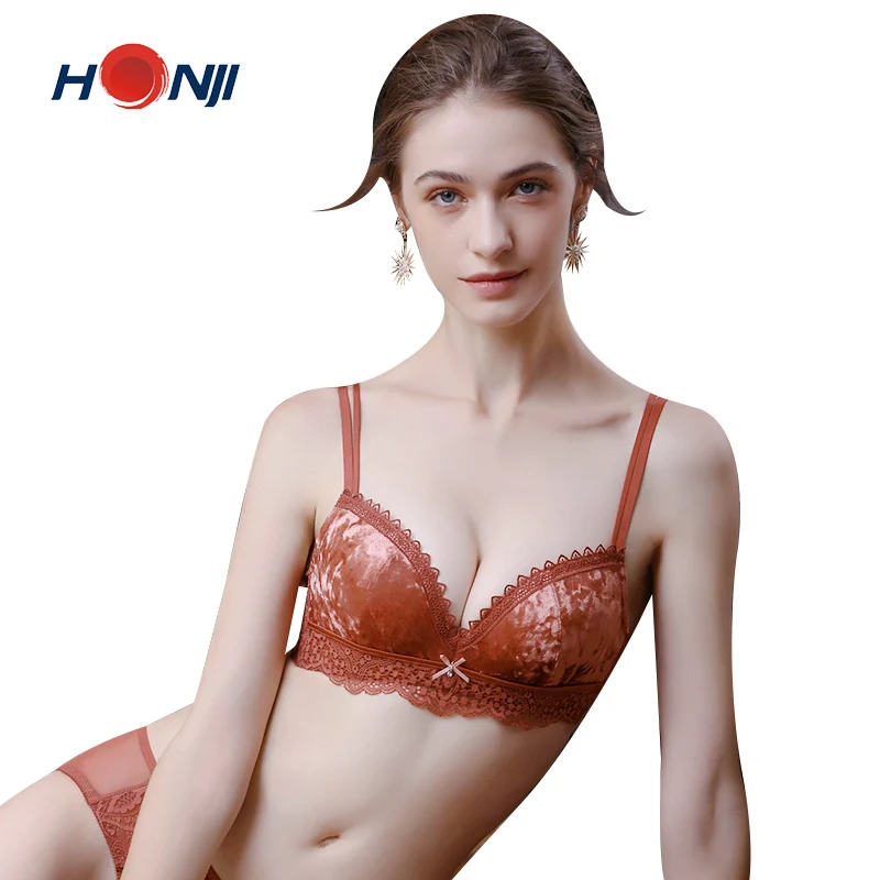 Breathable Skin Friendly Wireless Three Hook-and-eye Comfortable Sexy Exquisite Lace Pattern Lace-up Bra