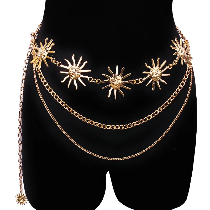 RW 2025 Fashion Multilayer Metal Waist Chain Dress Belts Summer Beach Jewelry Belly Body Chain for Women Girls