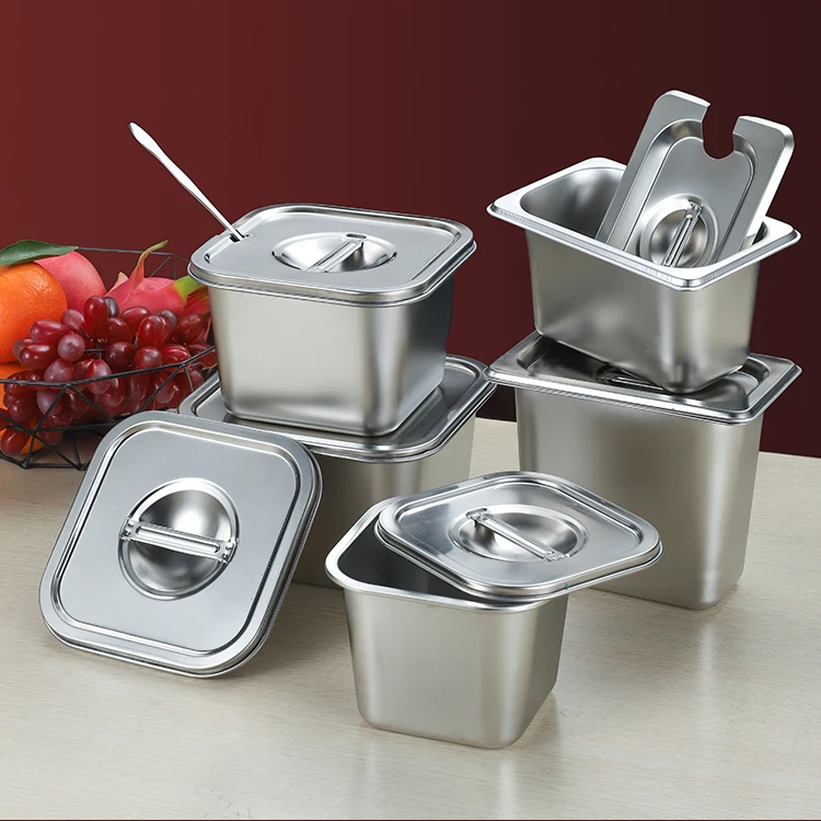 Restaurant Kitchen Stainless Steel Seasoning Storage Box Herb Spices Square GN Pan with Lid