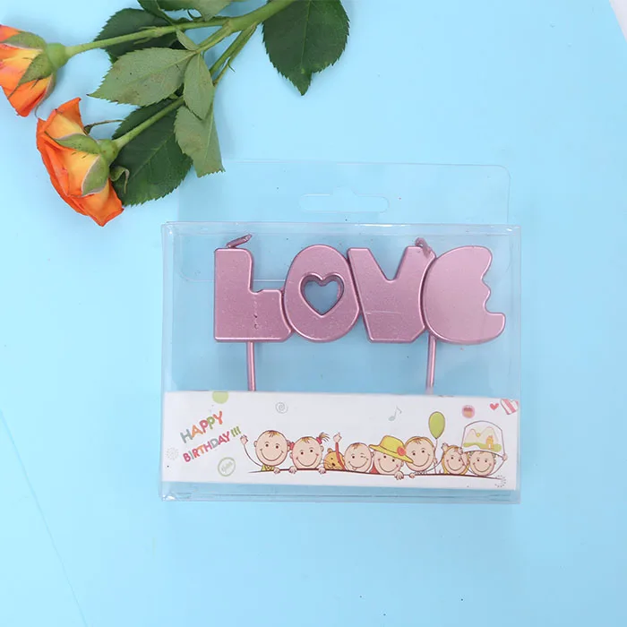 2024 Hot Sale Love Design Candle Gold Paint Electroplated Cake Candles for Christmas New Year Happy Birthday Party Shape